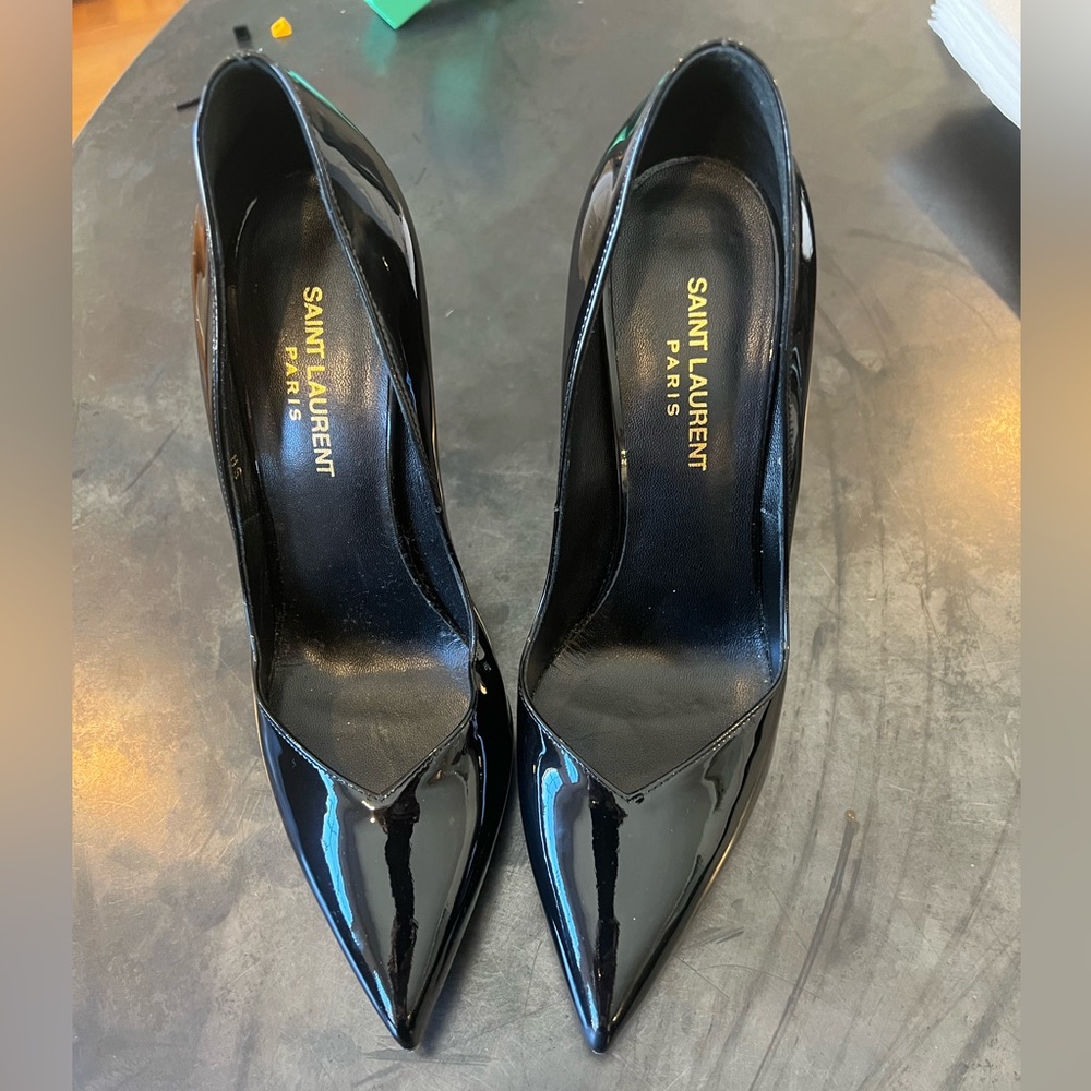 Saint Laurent black, patent leather heels. Gorgeous!